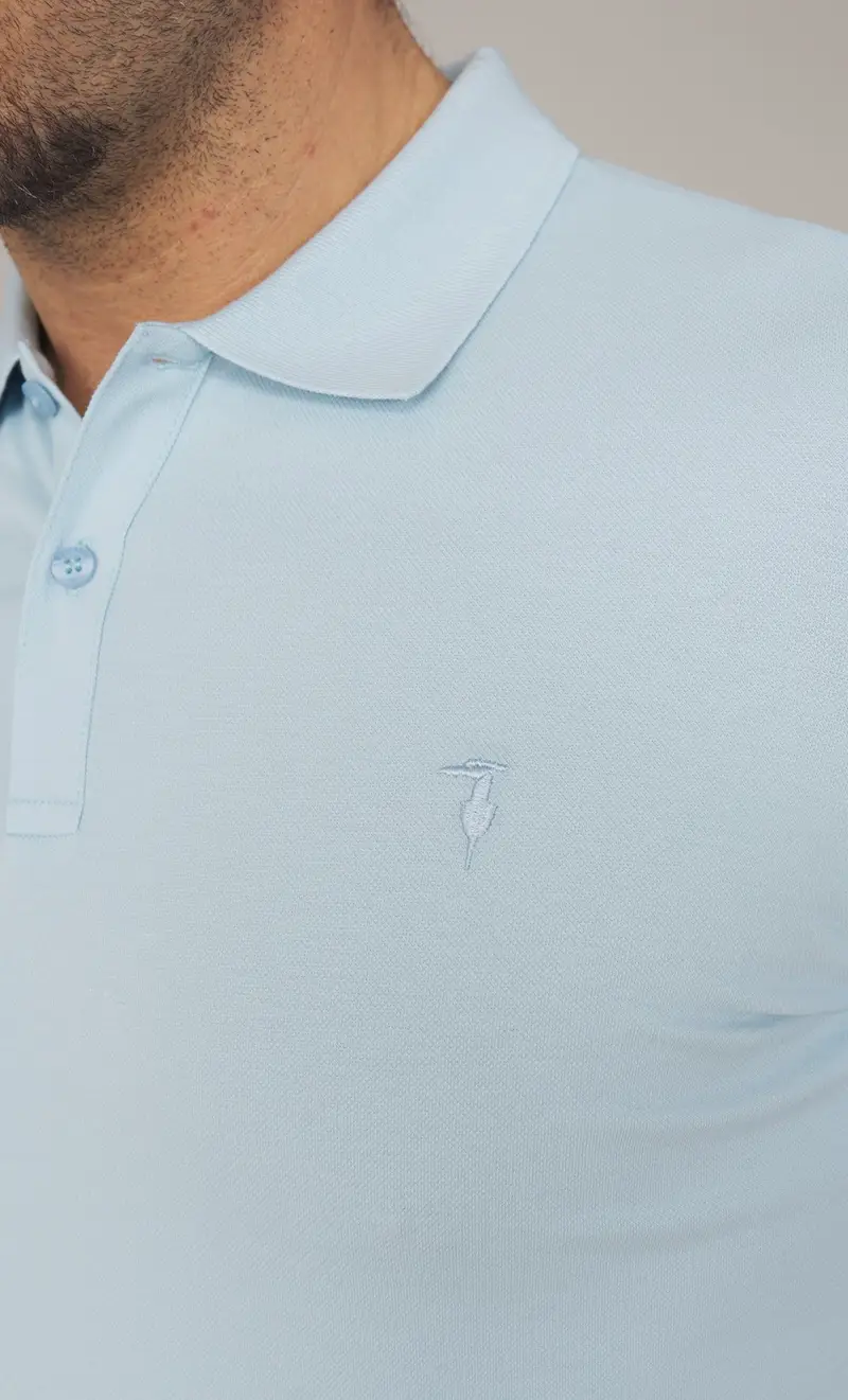 Polo trussardi in piquet stretch con logo, colore celeste miniatura 2