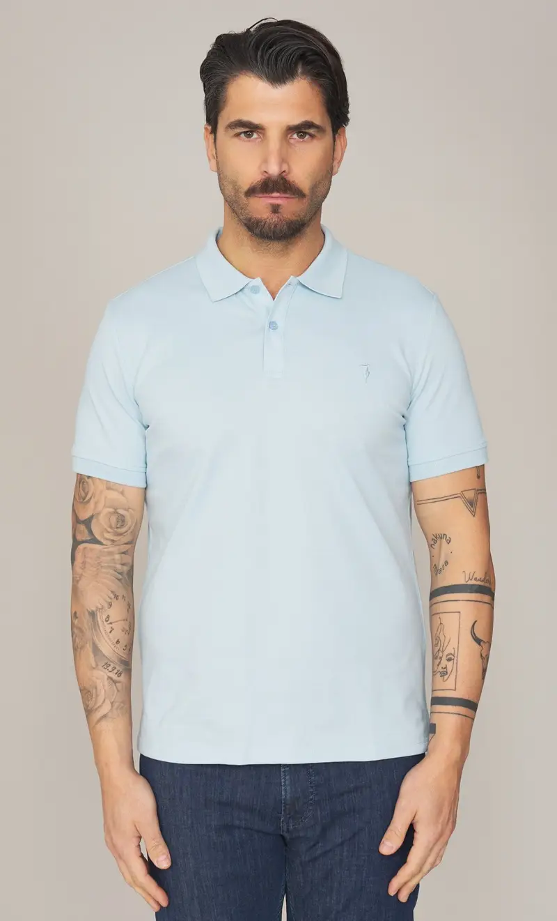 Polo trussardi in piquet stretch con logo, colore celeste