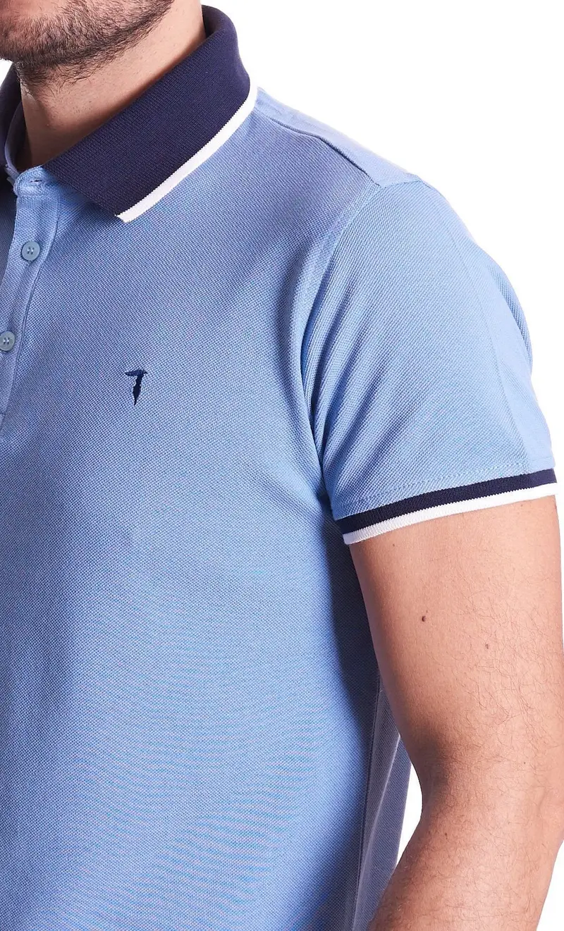 Polo trussardi jeans con collo a contrasto, colore blu miniatura 2