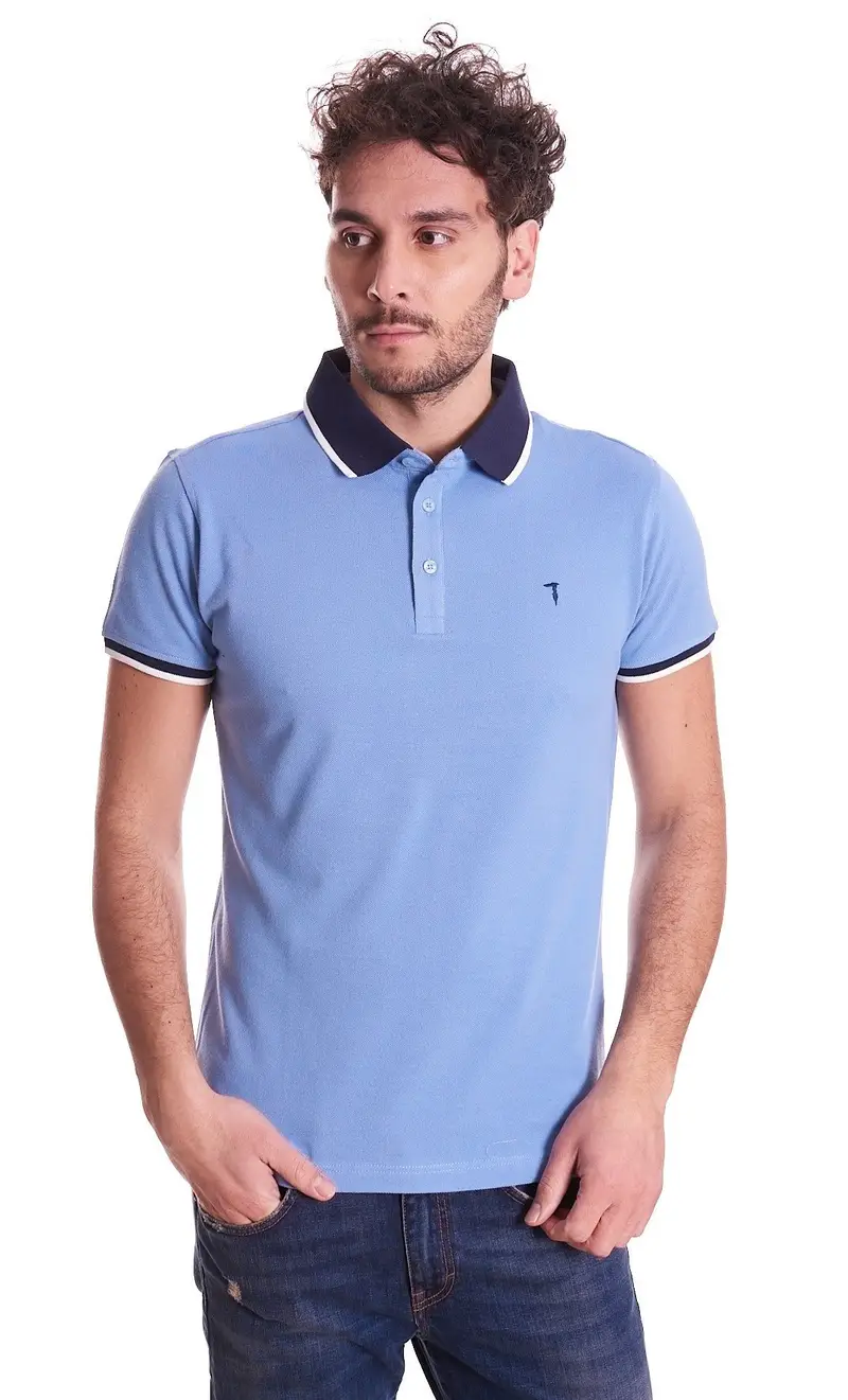 Polo trussardi jeans con collo a contrasto, colore blu