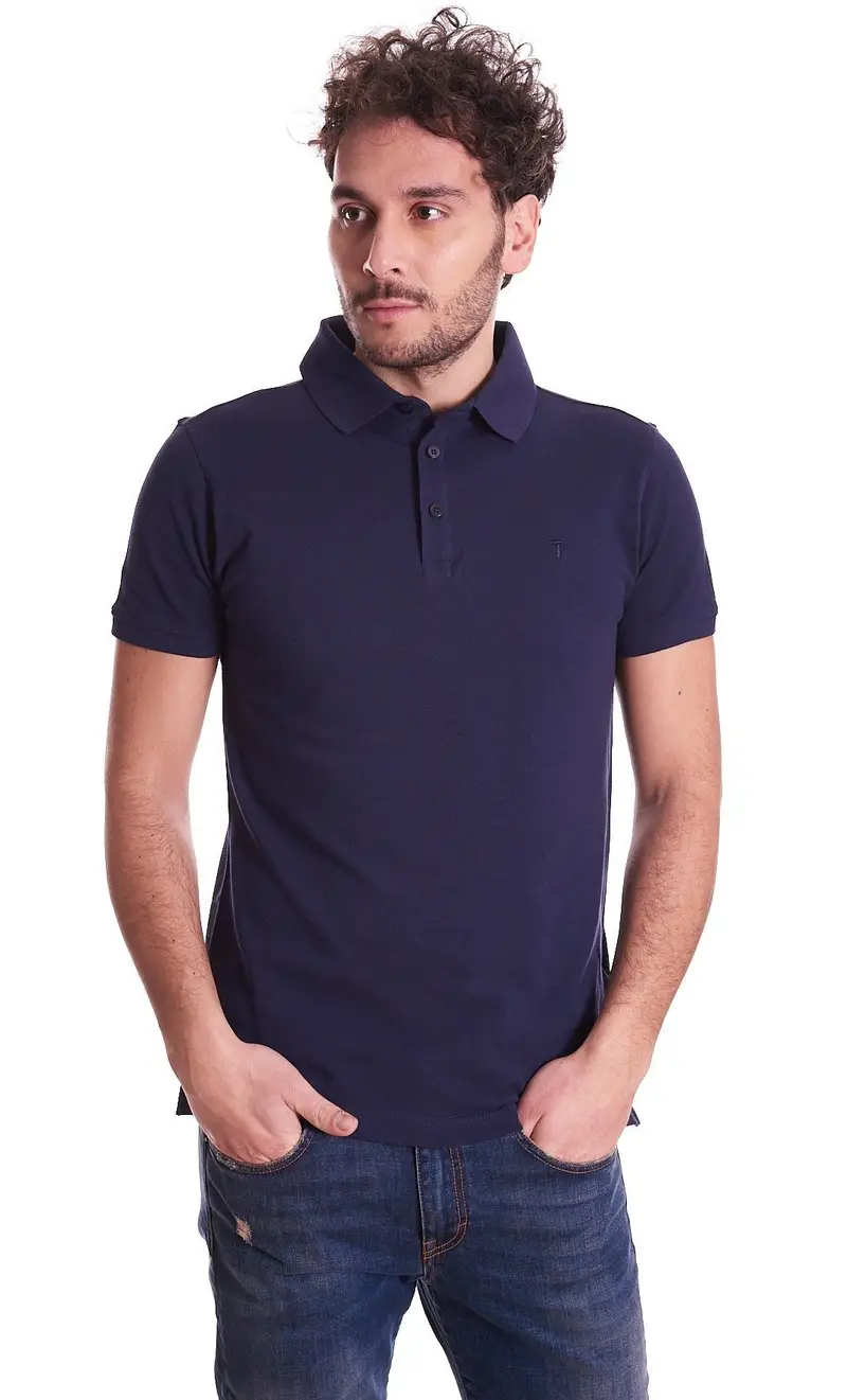 Polo trussardi jeans regular fit tinta unita, colore blu