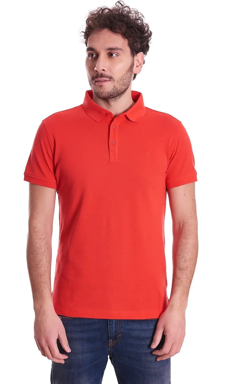 Polo trussardi jeans regular fit tinta unita, colore rosso