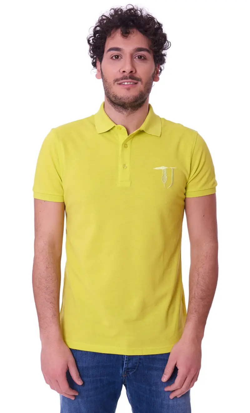 Polo trussardi jeans slim fit gialla, colore giallo