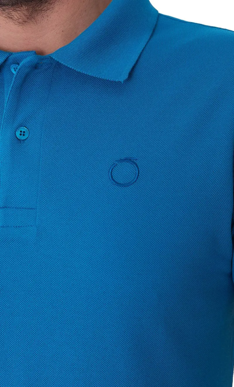 Polo trussardi tinta unita con logo, colore turchese miniatura 2