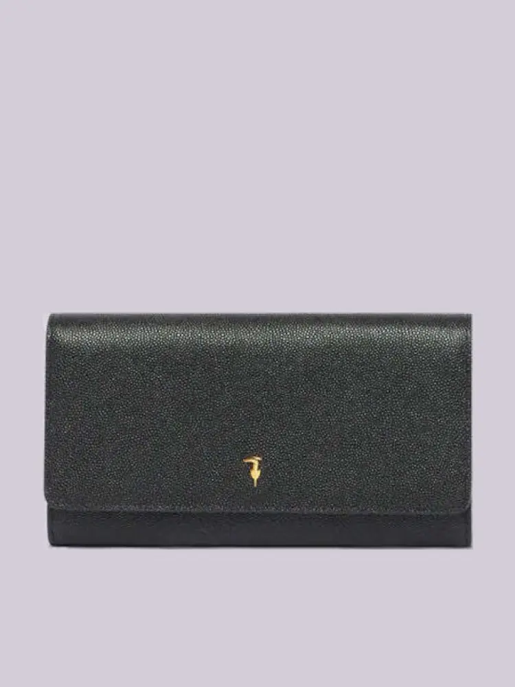 portafoglio nero donna in pelle logo in metallo oro
