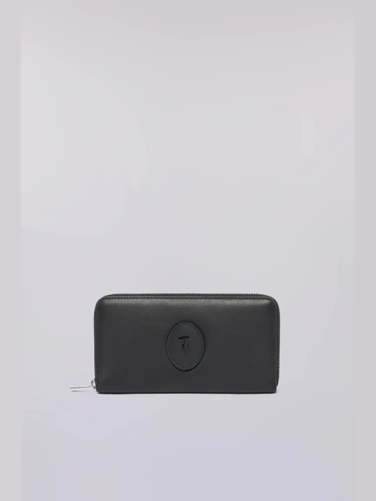 portafoglio society zip around large in vitello nero