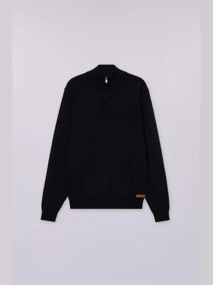 pullover in pura lana con mezza zip nero