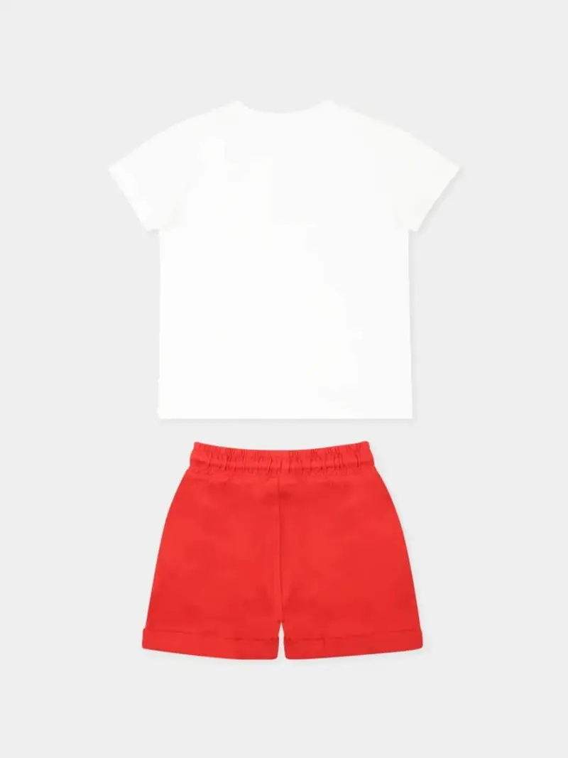 Trussardi set bianco neonato tshirt e shorts in cotone logo a contrasto miniatura 2