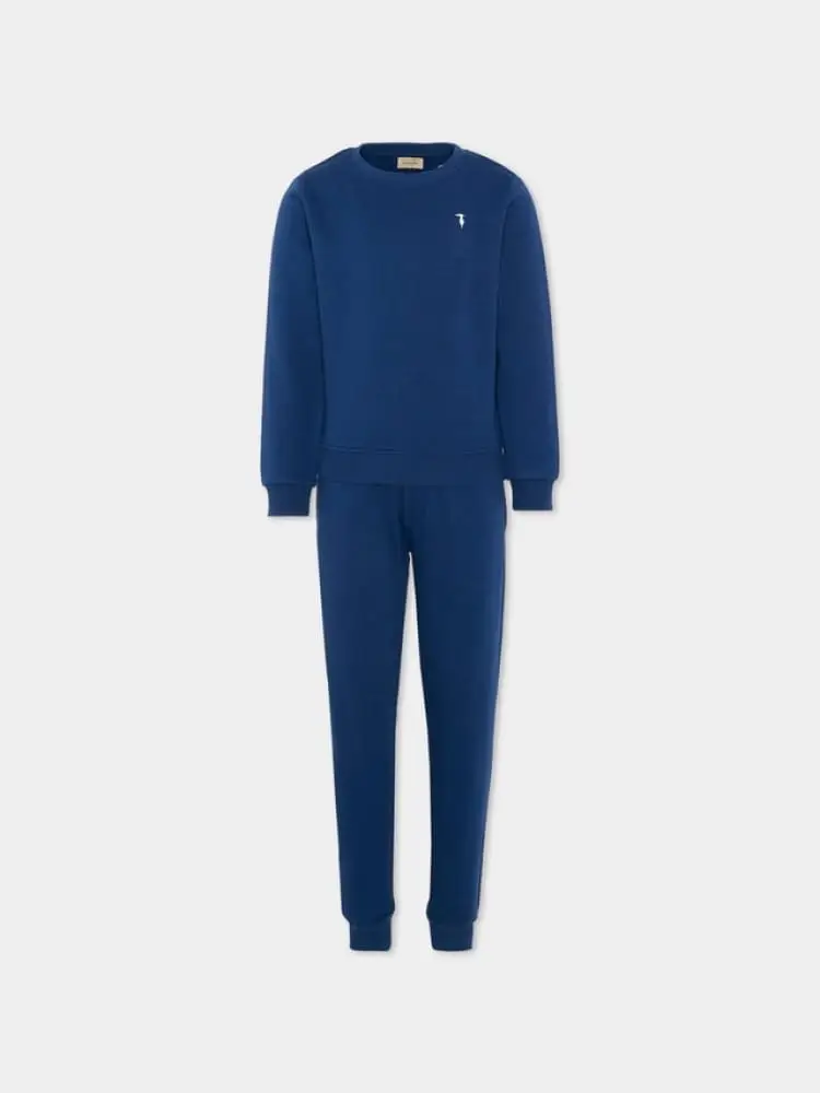 set tuta infant/kids felpa e pantalone in cotone blu con logo