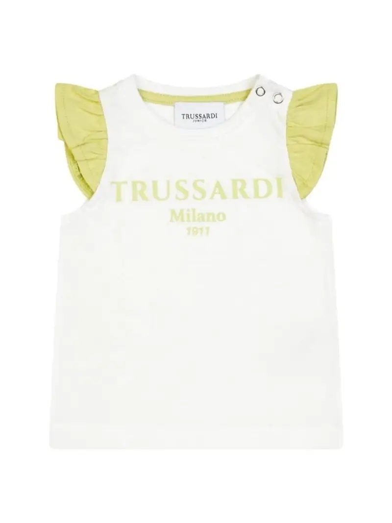 Trussardi set verde lime neonata in cotone logo a contrasto