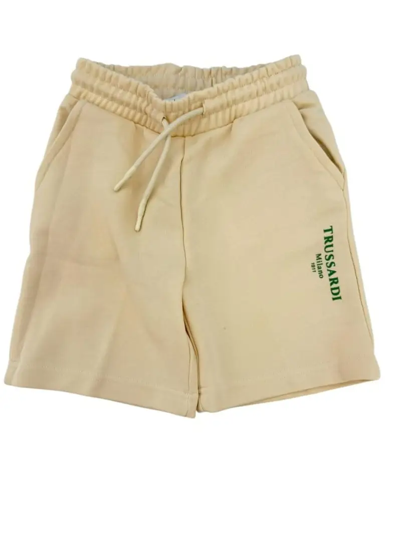 Trussardi shorts beige bambino in cotone logo verde sul lato