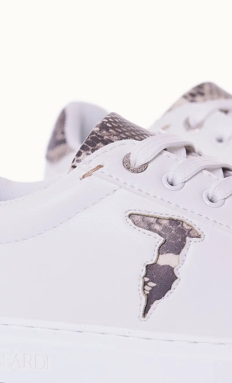 Sneaker trussardi con logo pitonato bianca, colore bianco miniatura 2