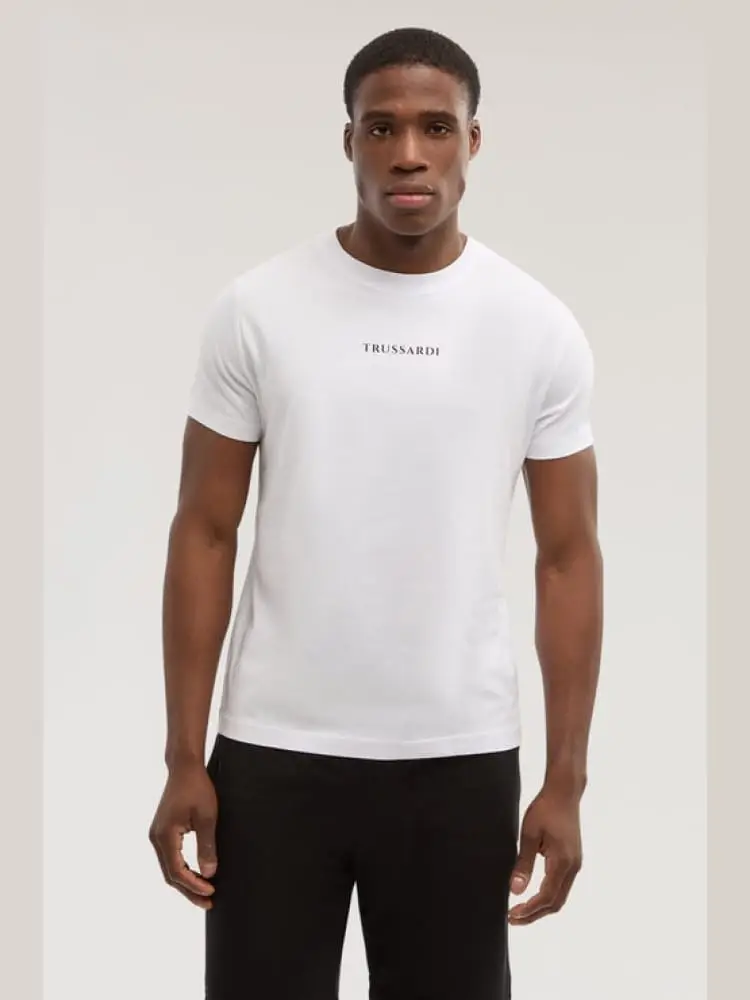 t-shirt regular fit in cotone bianco con stampa logo