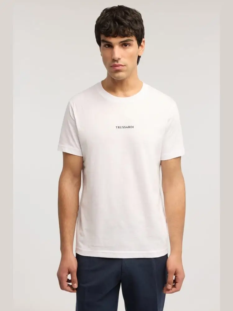 t-shirt regular fit in cotone bianco con stampa logo miniatura 2
