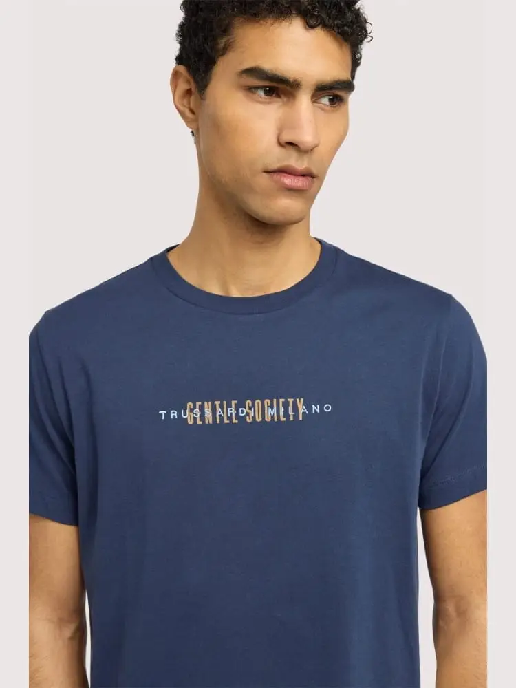 t-shirt regular fit in cotone blu con stampa logo