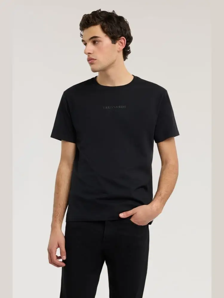 t-shirt regular fit in cotone nero con stampa logo