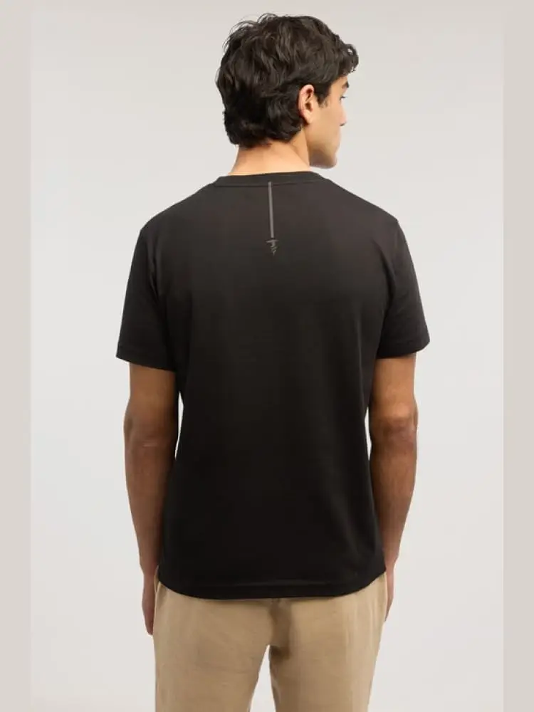 t-shirt regular fit in cotone nero con stampa logo miniatura 2