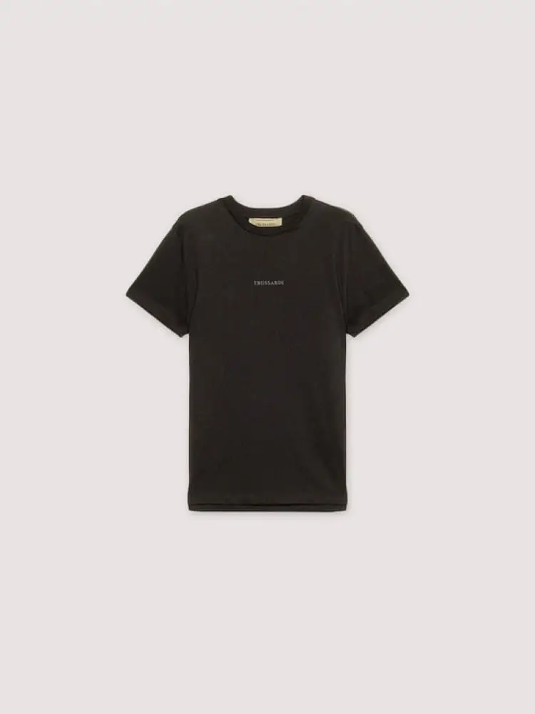 t-shirt regular fit in cotone nero con stampa logo