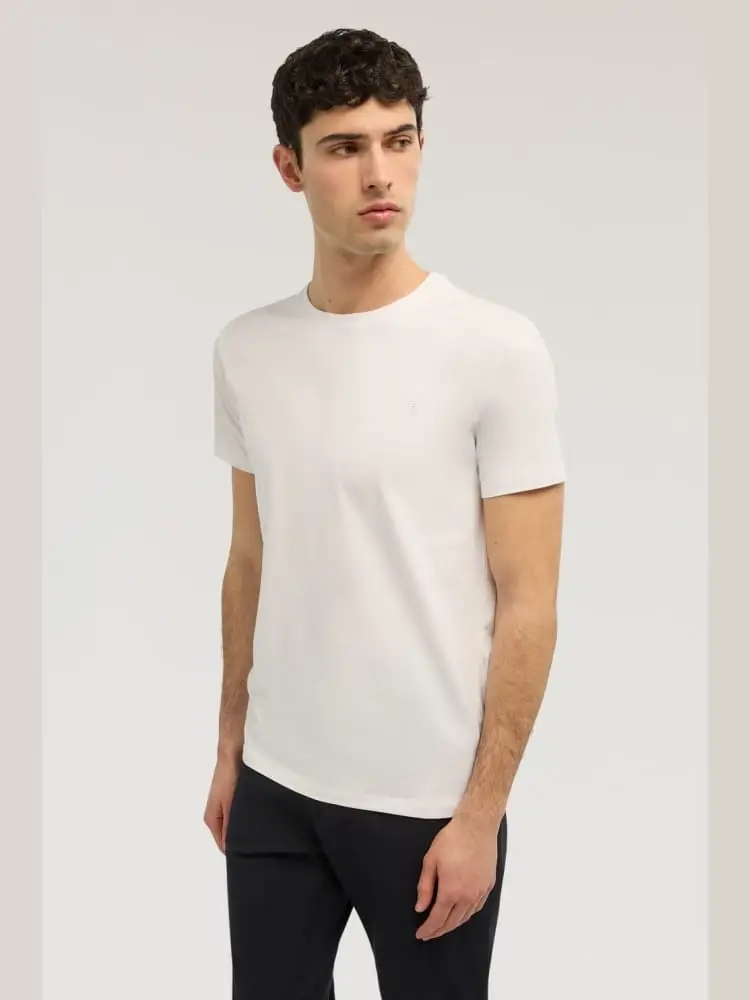 t-shirt slim fit in jersey stretch bianco con ricamo logo