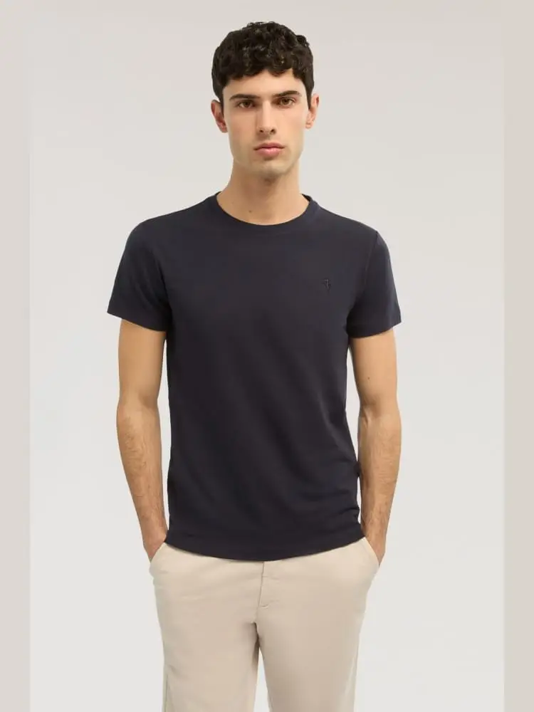 t-shirt slim fit in jersey stretch nero con ricamo logo