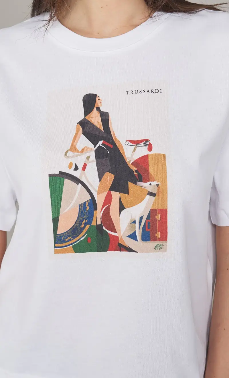 T-shirt trussardi boxy fit stampata, colore bianco miniatura 2