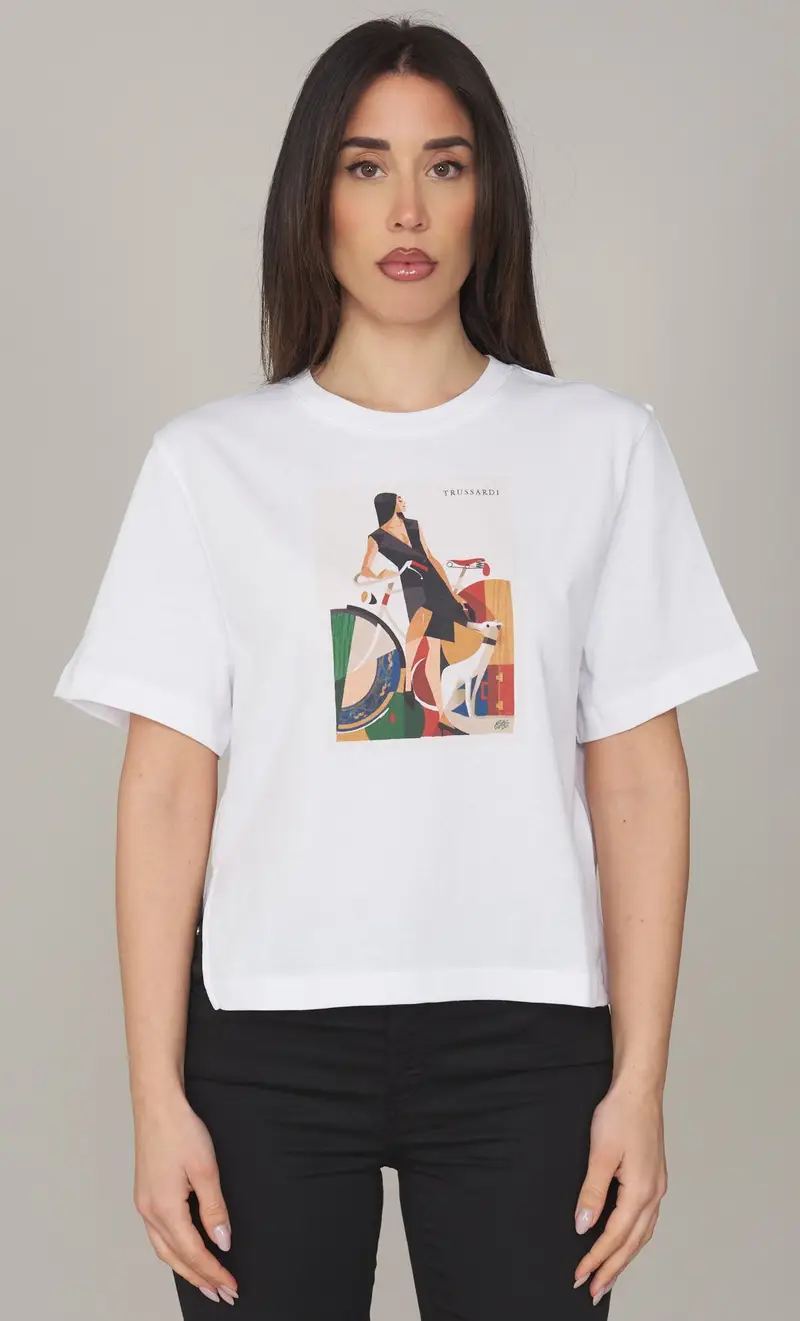 T-shirt trussardi boxy fit stampata, colore bianco