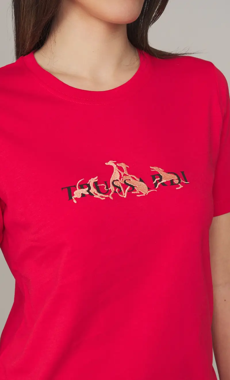 T-shirt trussardi con logo e levriero ricamato, colore rosso miniatura 2