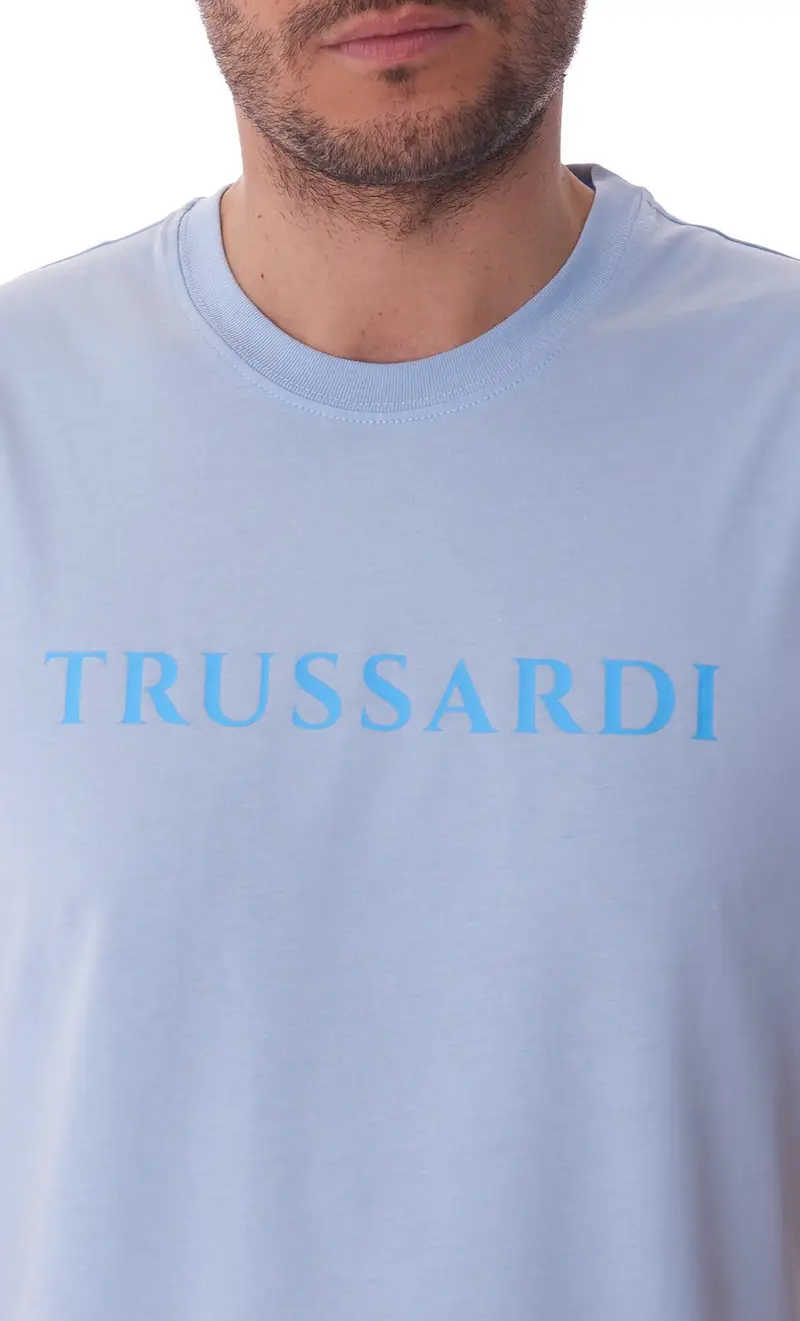 T-shirt trussardi con logo lettering, colore celeste miniatura 2