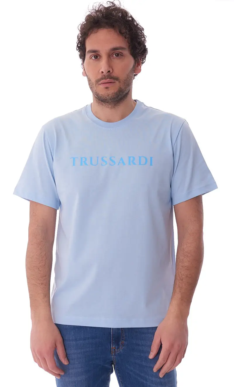 T-shirt trussardi con logo lettering, colore celeste