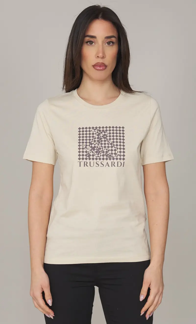 T-shirt trussardi con stampa dogmier, colore panna