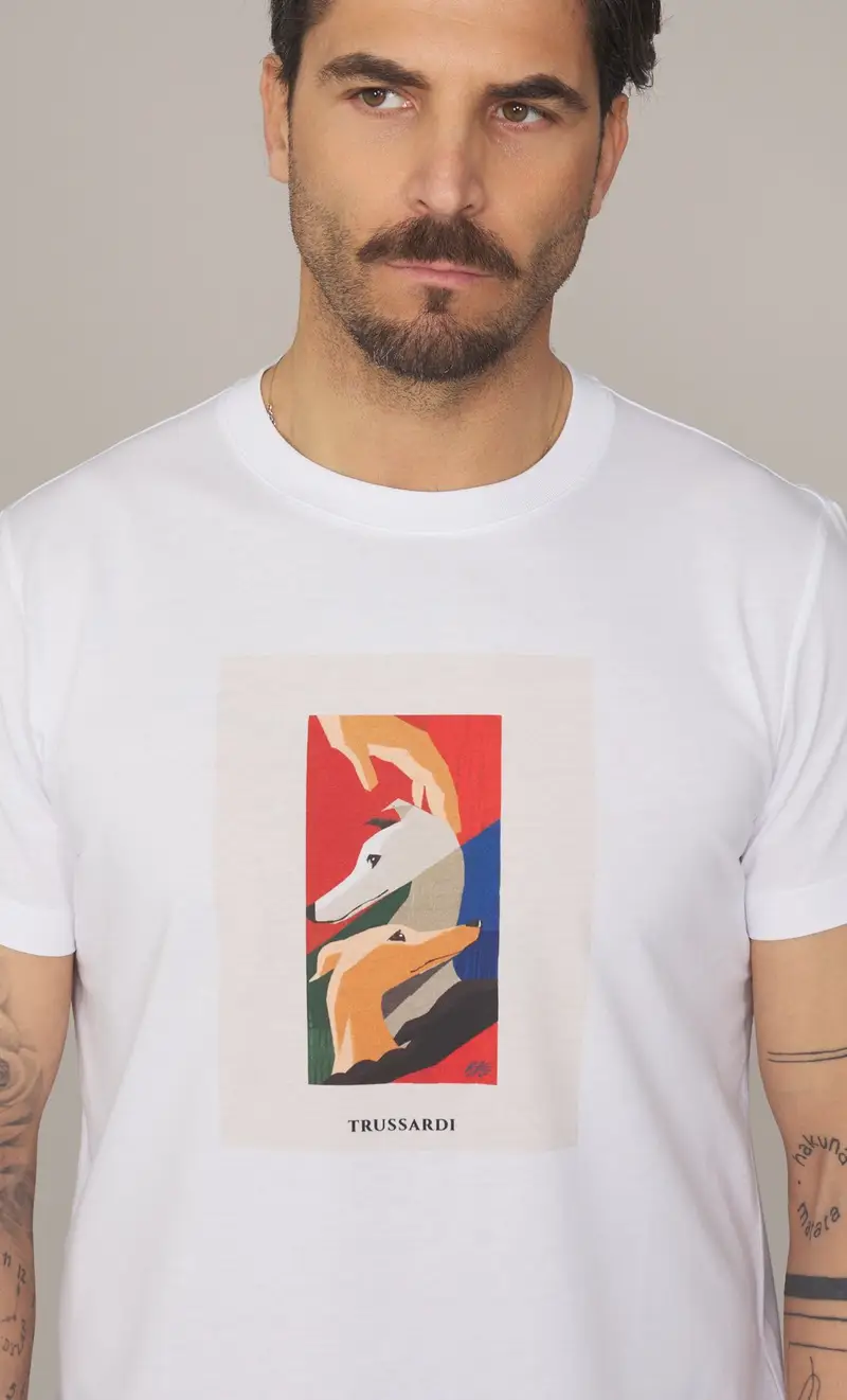 T-shirt trussardi con stampa levriero, colore bianco miniatura 2