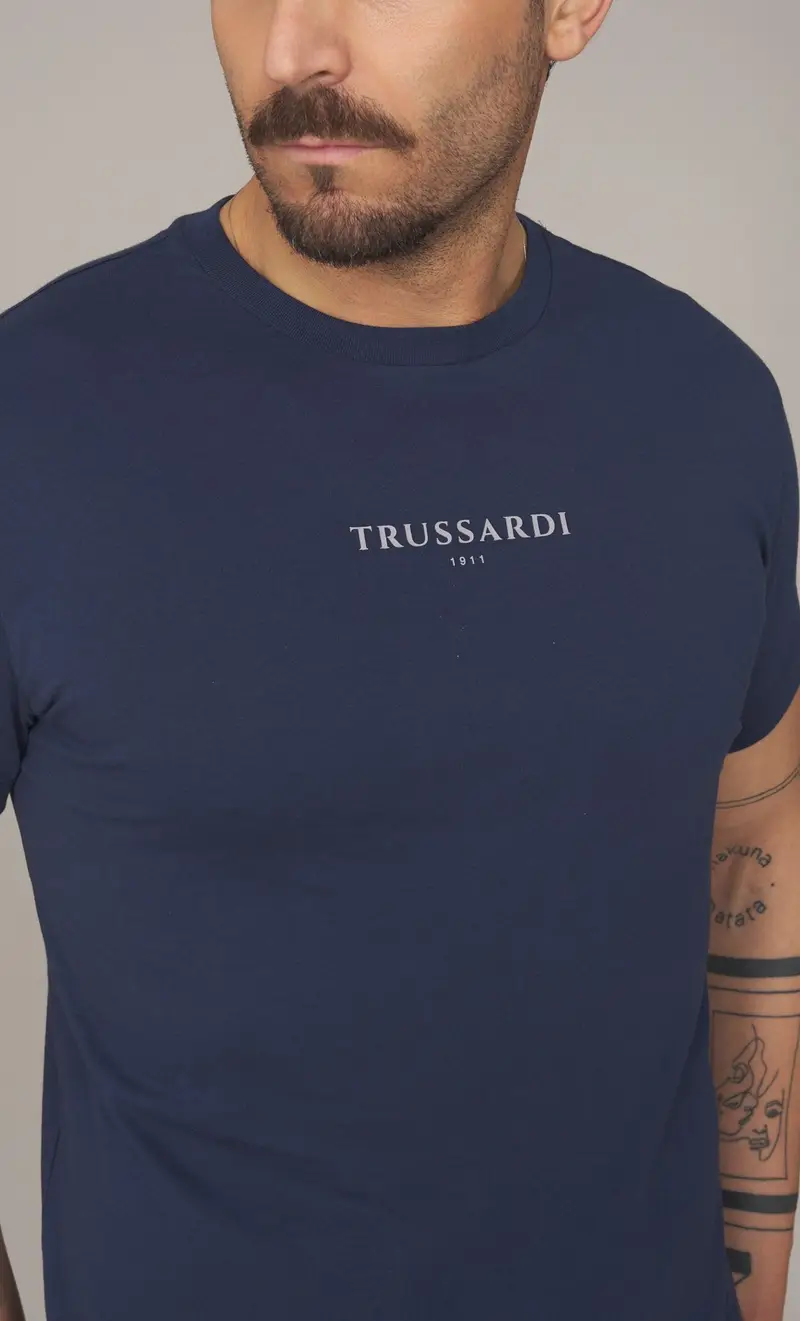 T-shirt trussardi con stampa logo, colore blu miniatura 2