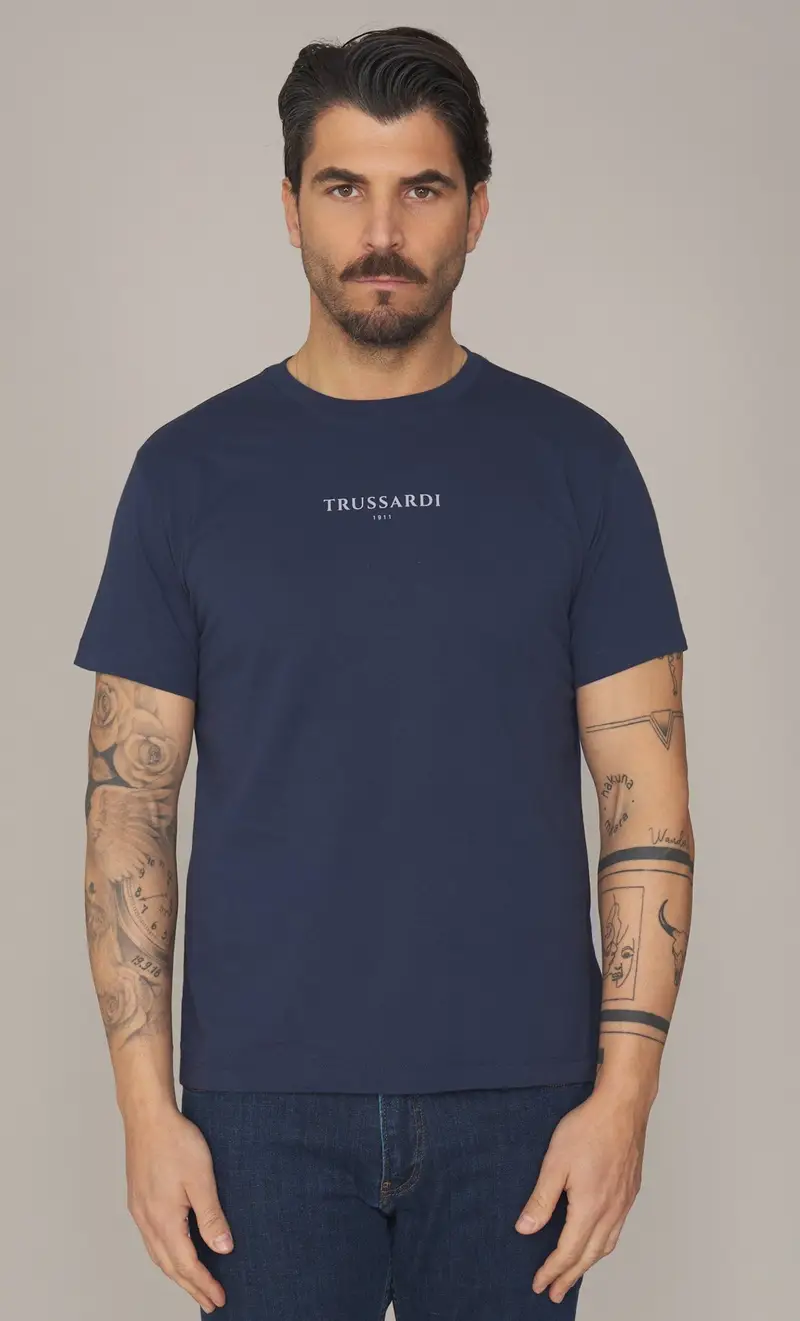 T-shirt trussardi con stampa logo, colore blu