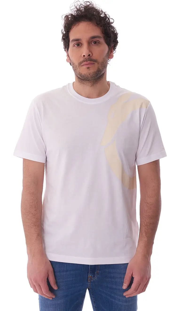 T-shirt trussardi con stampa sulla spalla, colore bianco