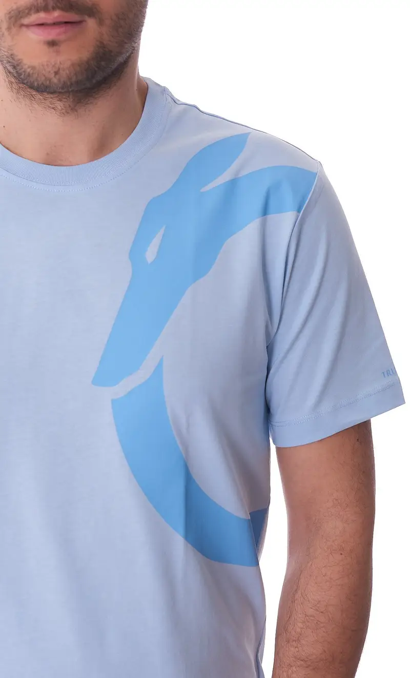 T-shirt trussardi con stampa sulla spalla, colore celeste miniatura 2