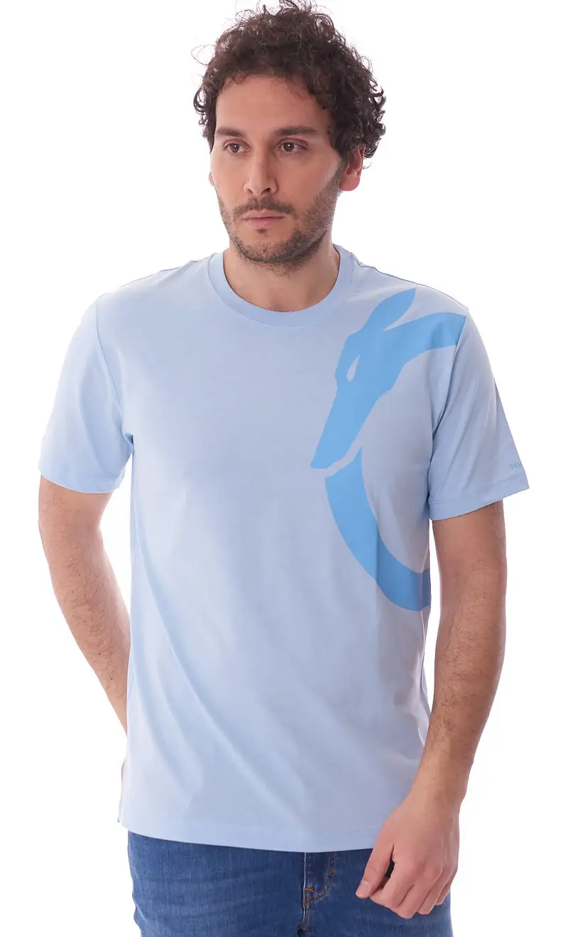 T-shirt trussardi con stampa sulla spalla, colore celeste