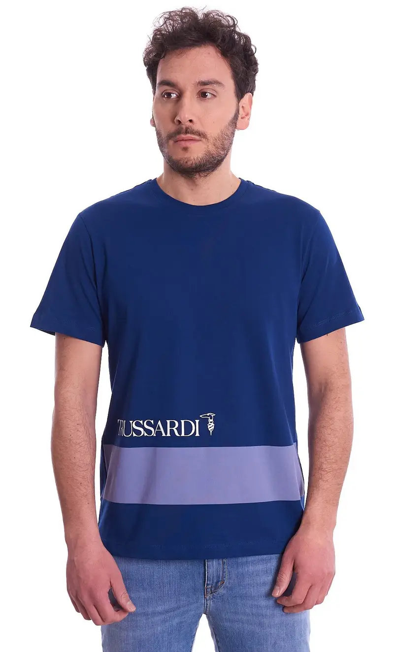 T-shirt trussardi logata con banda, colore blu