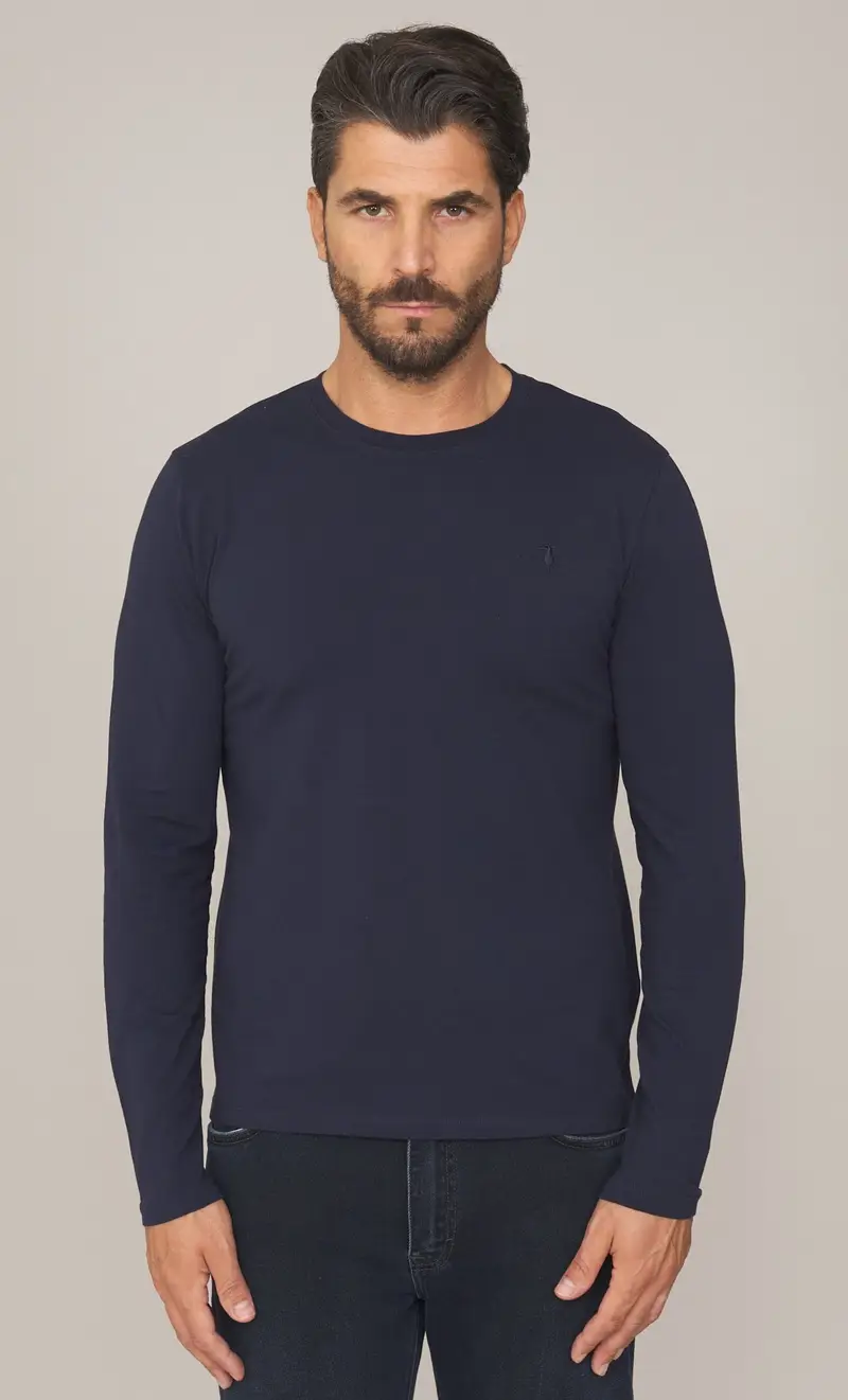 T-shirt trussardi manica lunga in jersey elasticizzato, colore blu