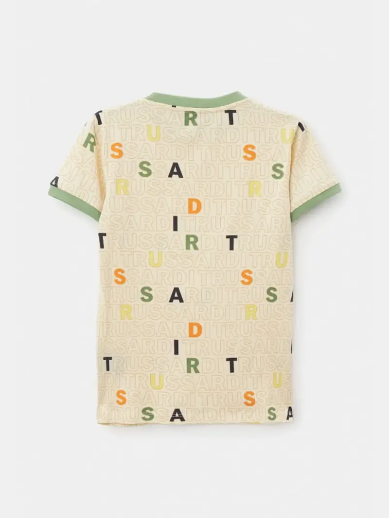 Trussardi tshirt beige bambino in cotone logo lettering all over multicolor miniatura 2