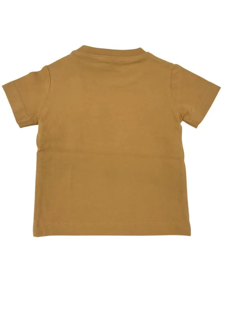 tshirt beige neonato in cotone logo sul davanti miniatura 2