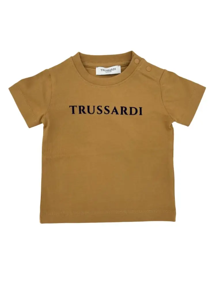 tshirt beige neonato in cotone logo sul davanti
