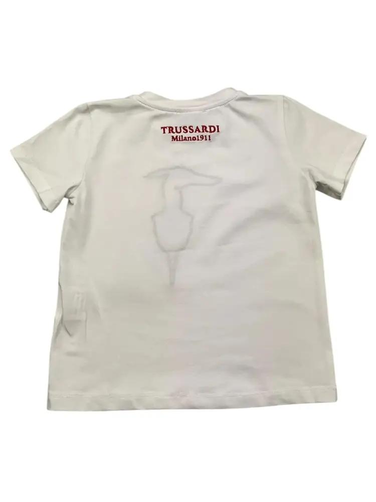 tshirt bianca bambina in cotone logo sul davanti a contrasto miniatura 2
