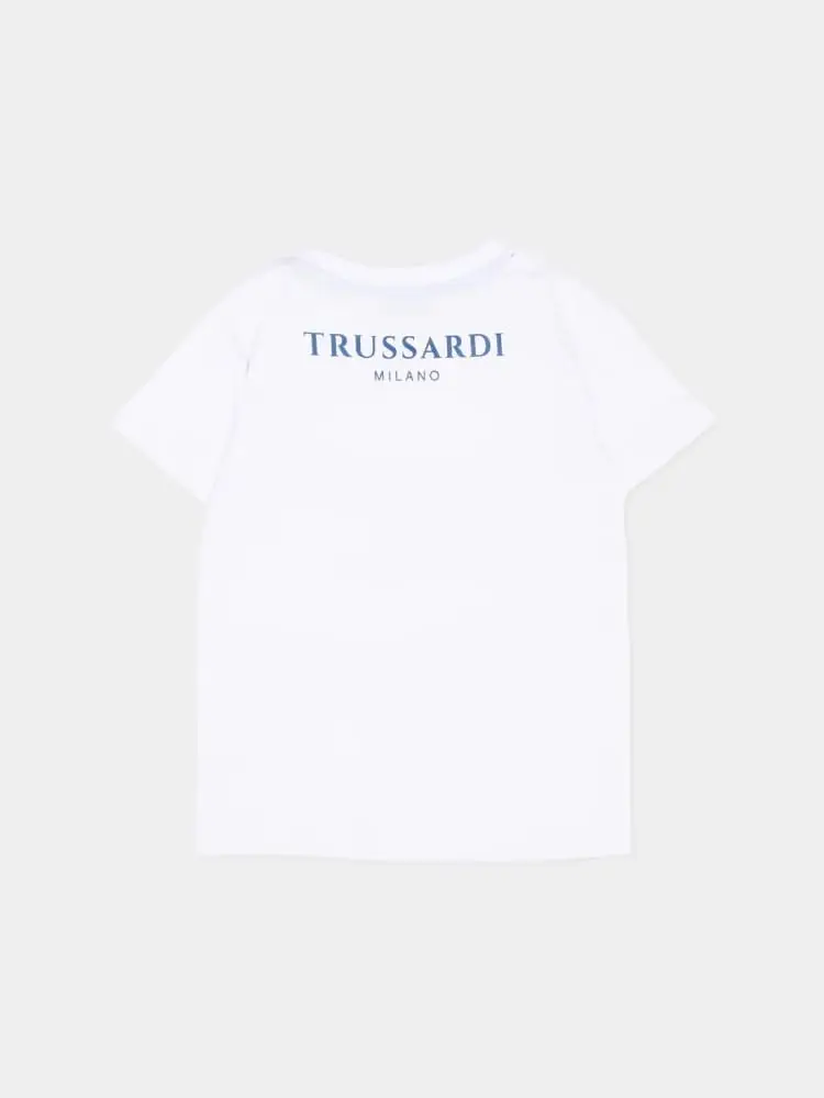 tshirt bianca bambino logo blu miniatura 2