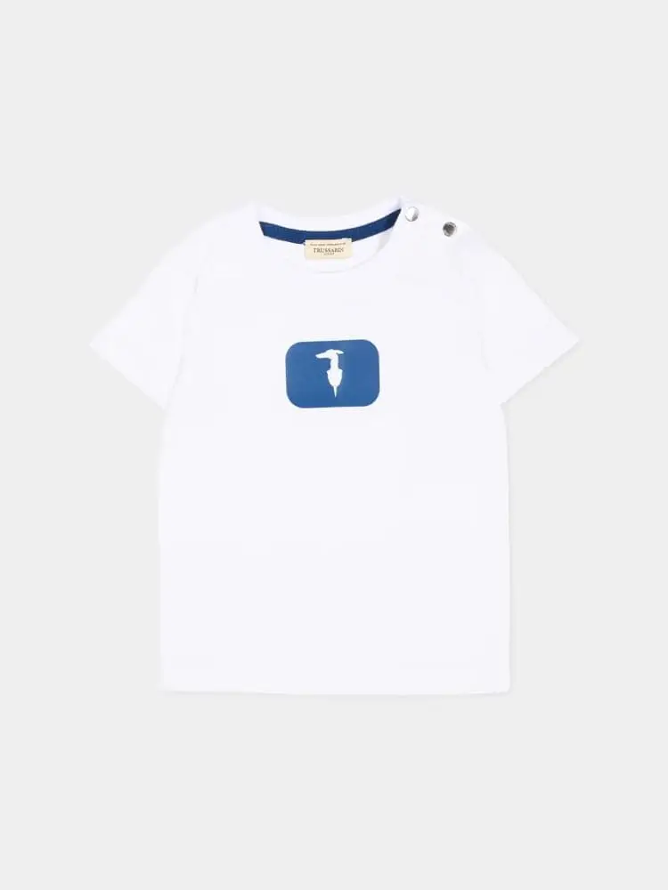 tshirt bianca bambino logo blu