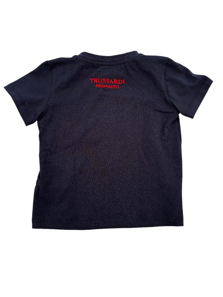 tshirt blu navy bambina in cotone logo sul davanti miniatura 2