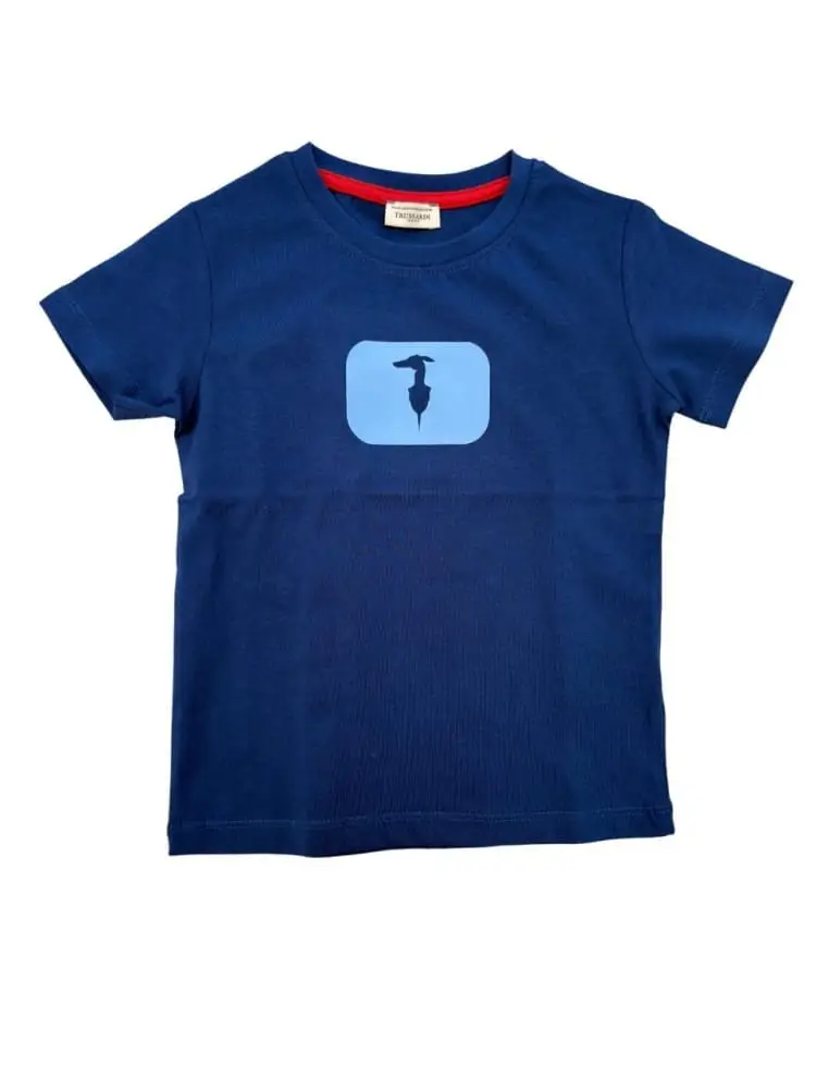tshirt blu navy bambino logo sul davanti