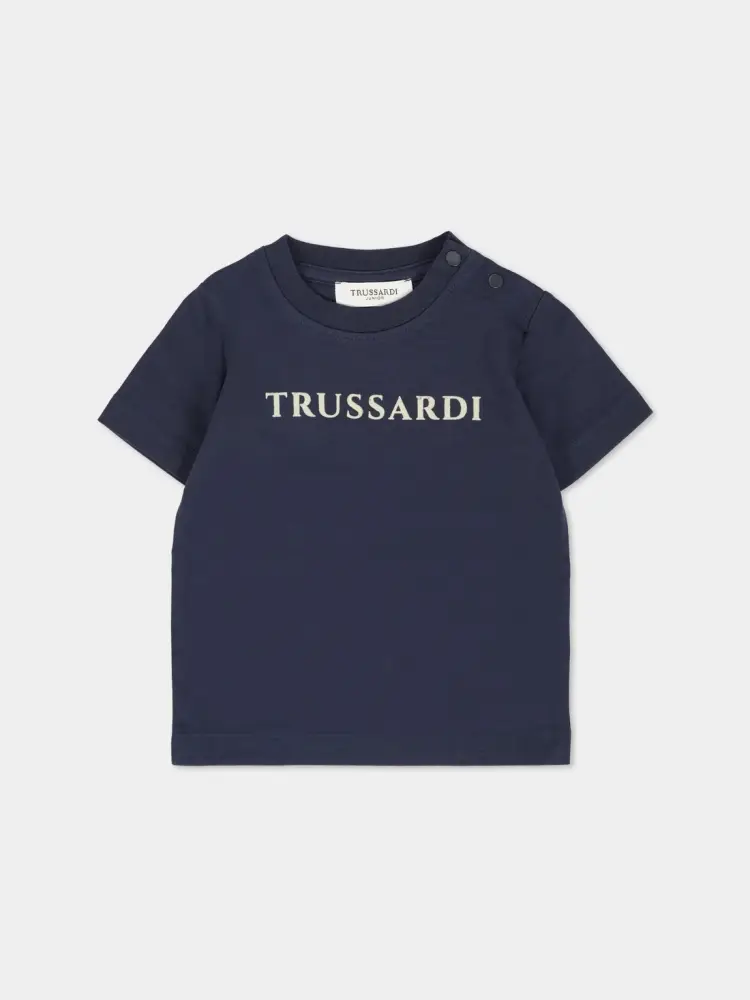 tshirt blu navy neonato in cotone logo a contrasto sul davanti