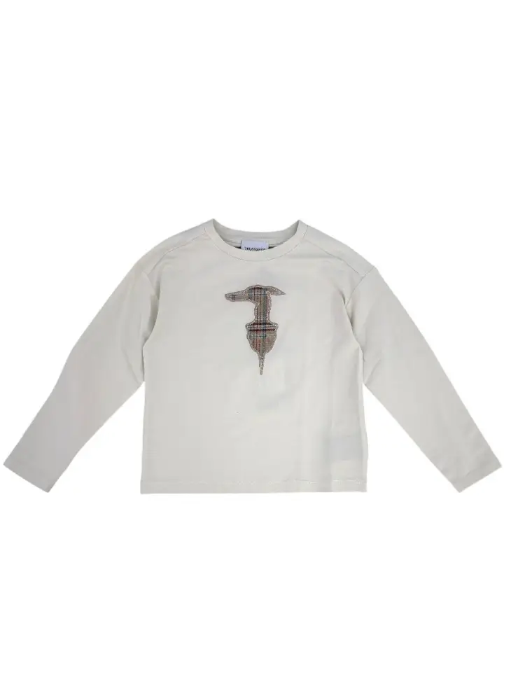 tshirt ecru bambina logo sul davanti