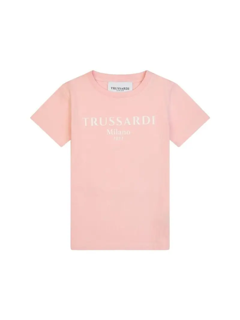 Trussardi tshirt rosa bambina in cotone logo a contrasto