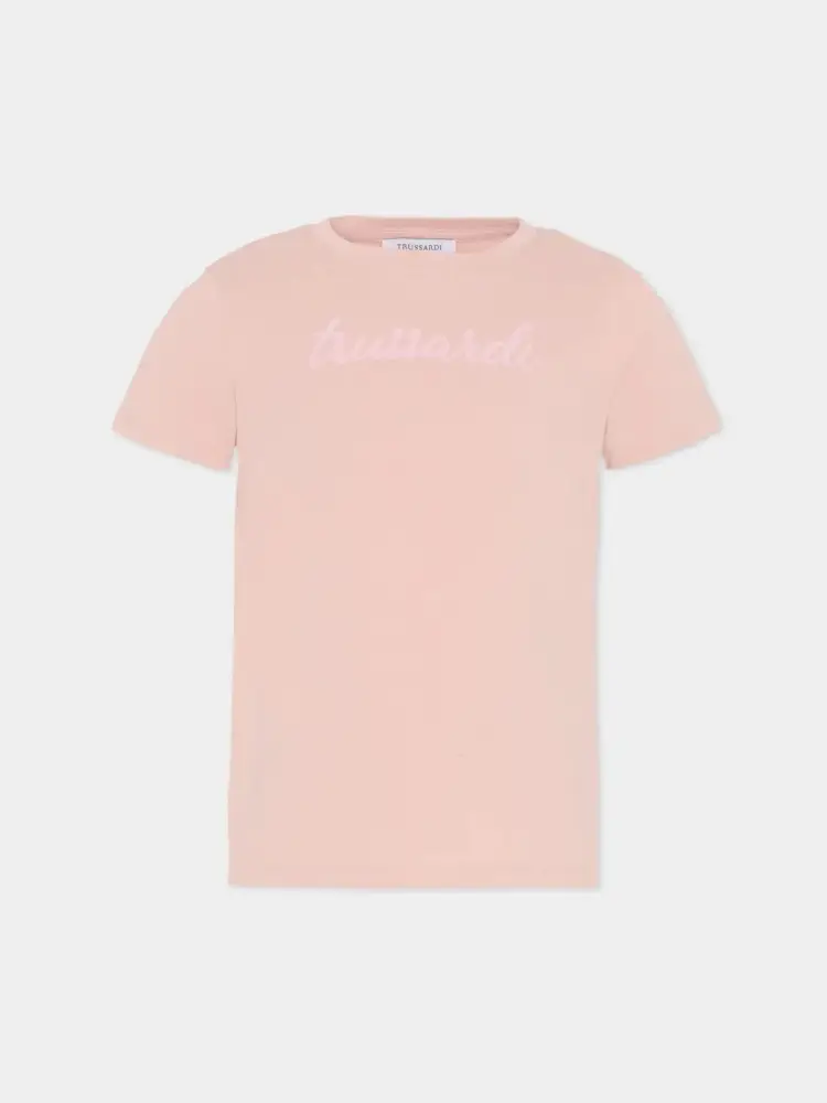tshirt rosa bambina in cotone logo sul davanti